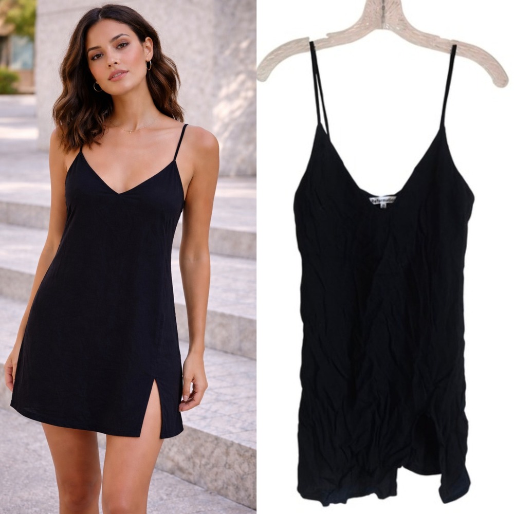 Reformation XS Black Mini Dress V-Neck Spaghetti Strap Lightweight